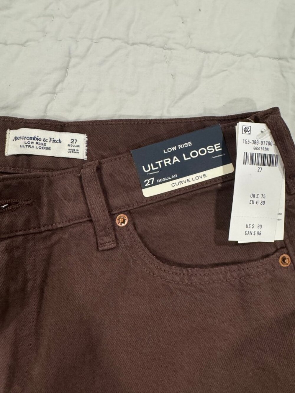Abercrombie & Fitch Curve Love Low Rise Ultra Loose Jean Brown 27 NWT
